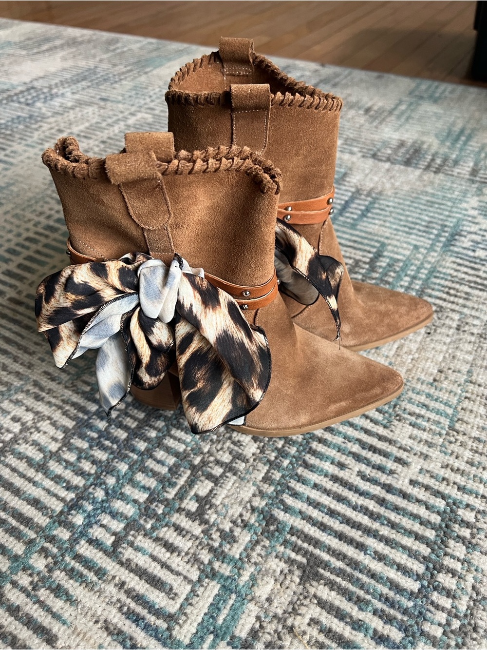 Elisa Lanci Made in Italy Suede Western Boots 37 Removable Scarf